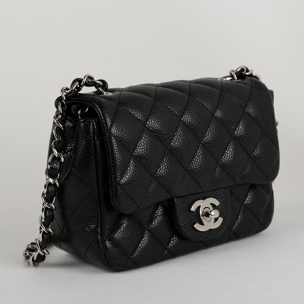 Mini Square Flap, Black Caviar SHW