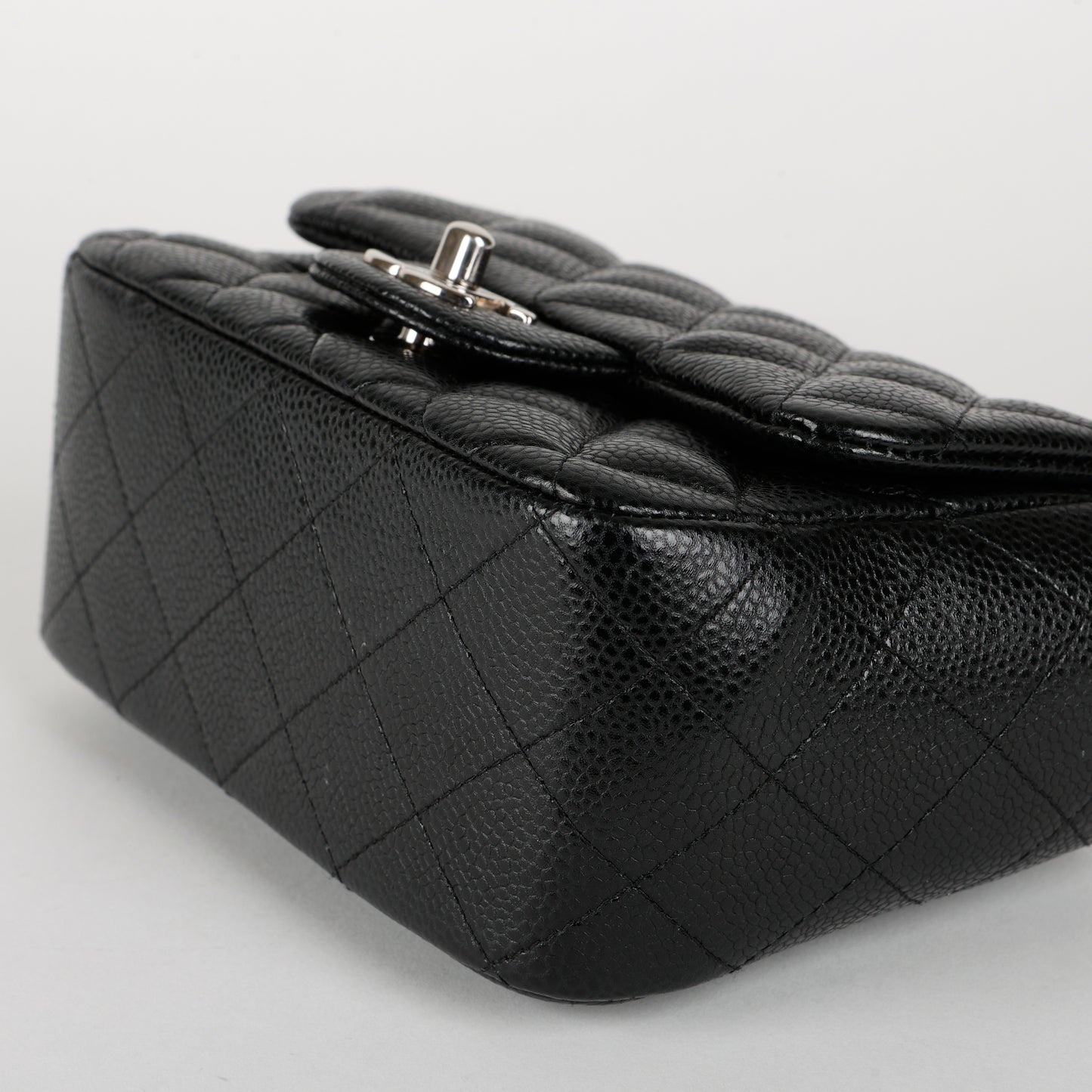 Mini Square Flap, Black Caviar SHW