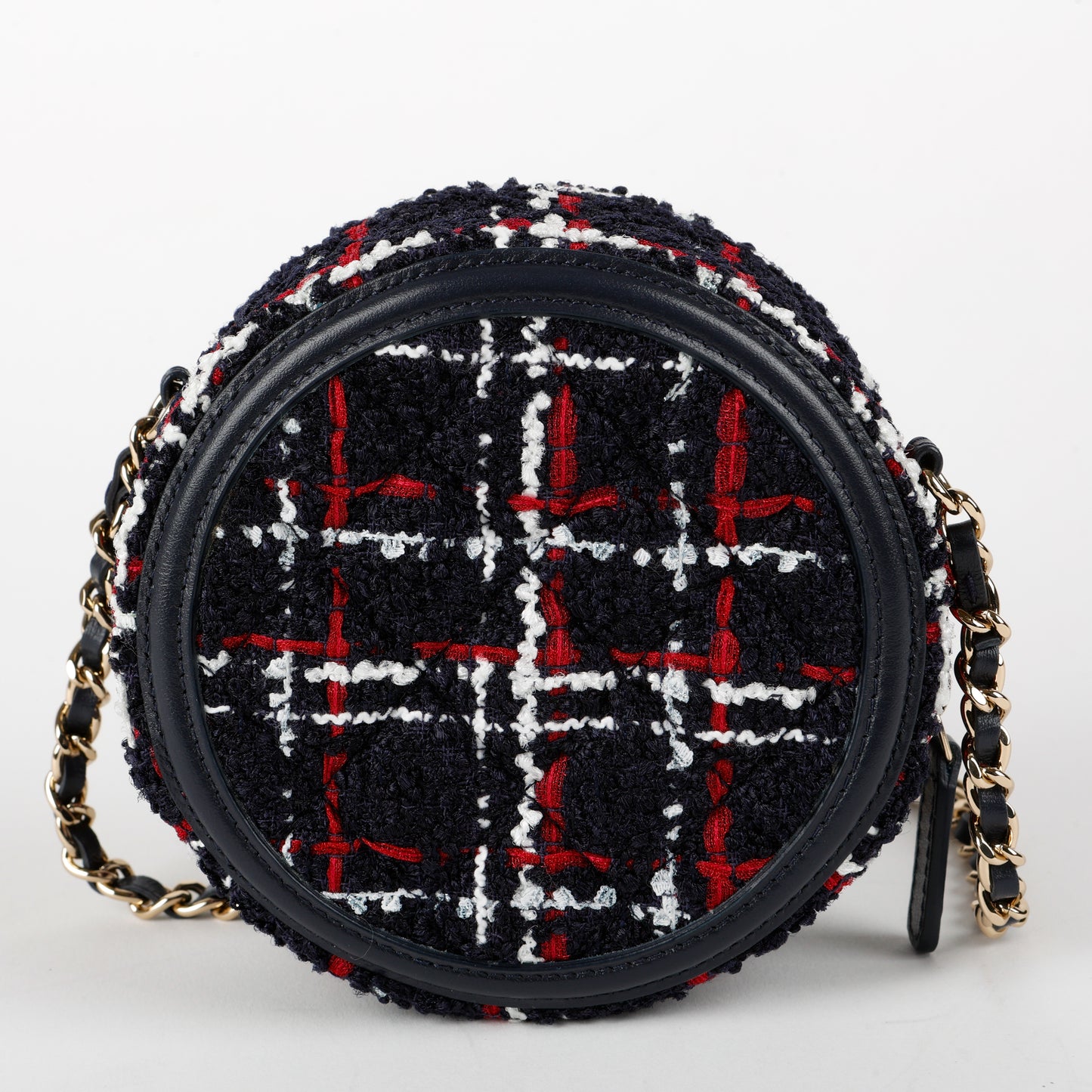 Filigree Round Clutch On Chain, Tweed