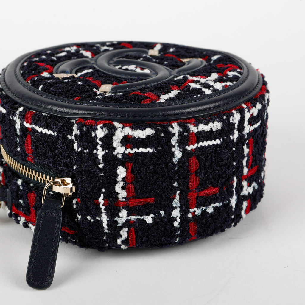 Filigree Round Clutch On Chain, Tweed