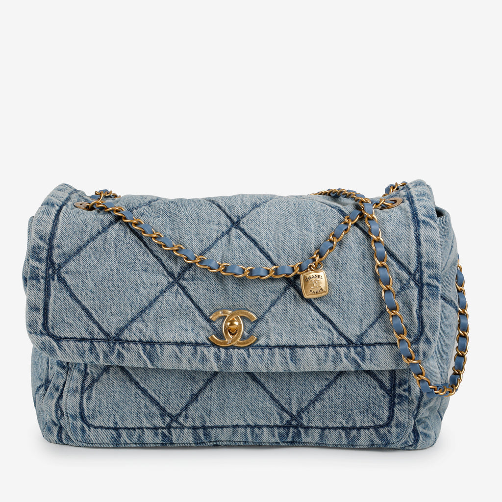 Blue Wash Denim Maxi Flap Bag