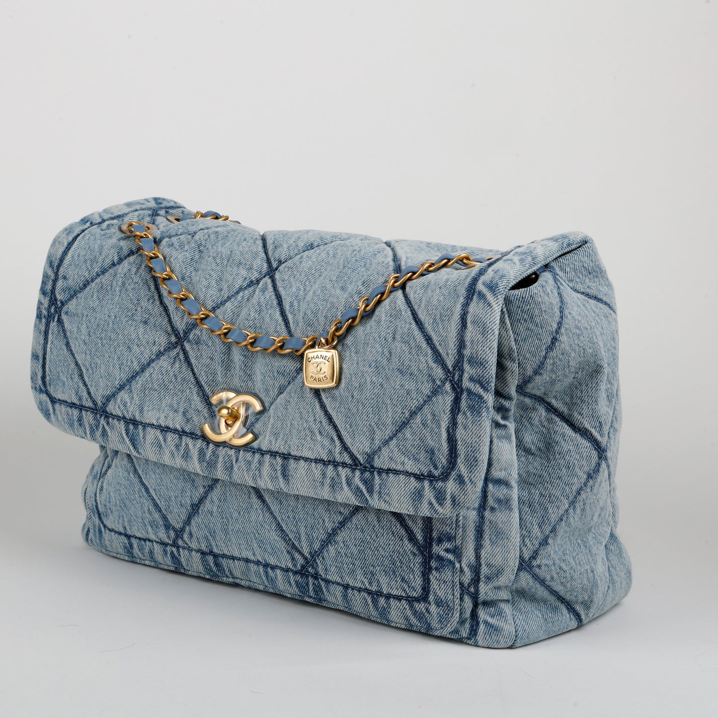 Blue Wash Denim Maxi Flap Bag