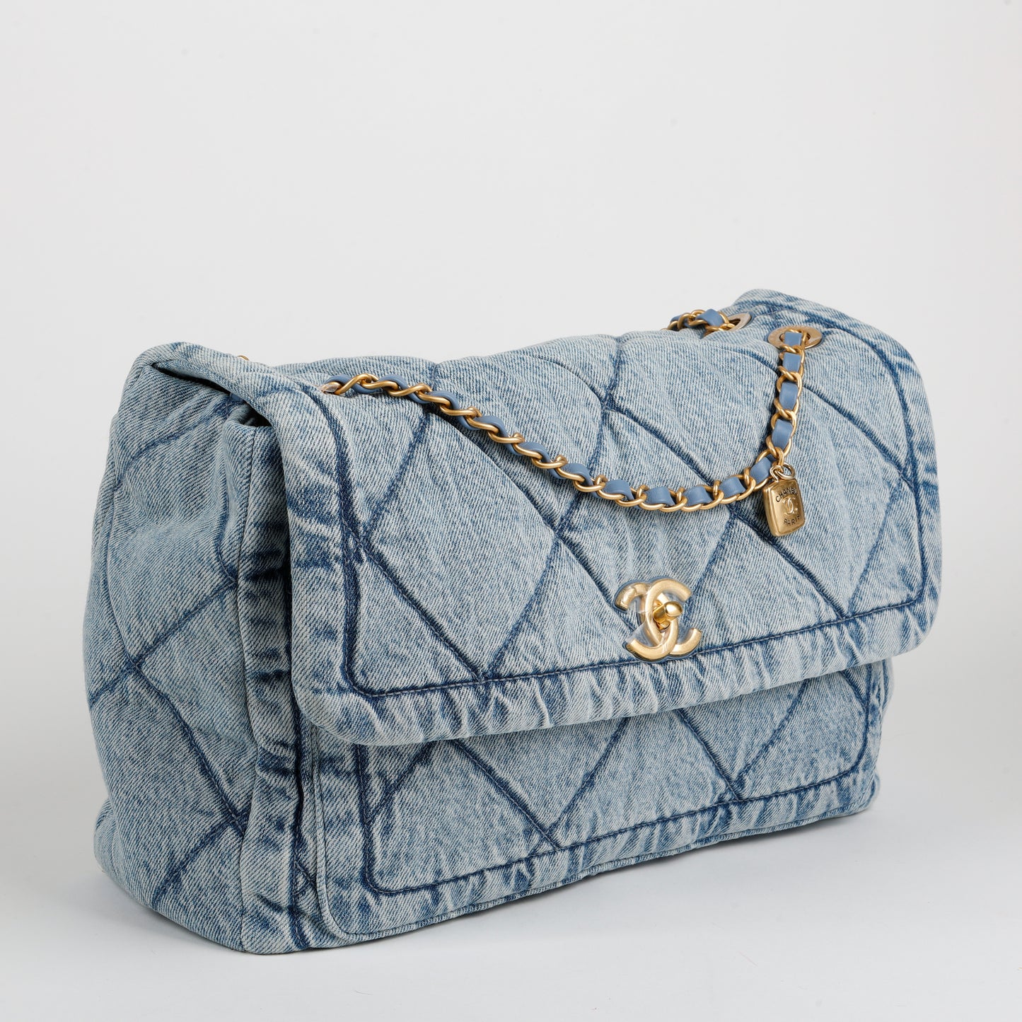 Blue Wash Denim Maxi Flap Bag