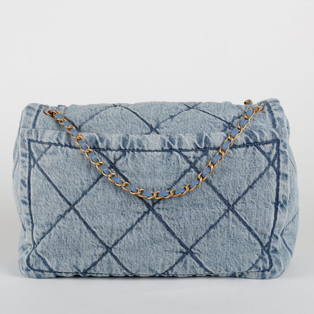 Blue Wash Denim Maxi Flap Bag