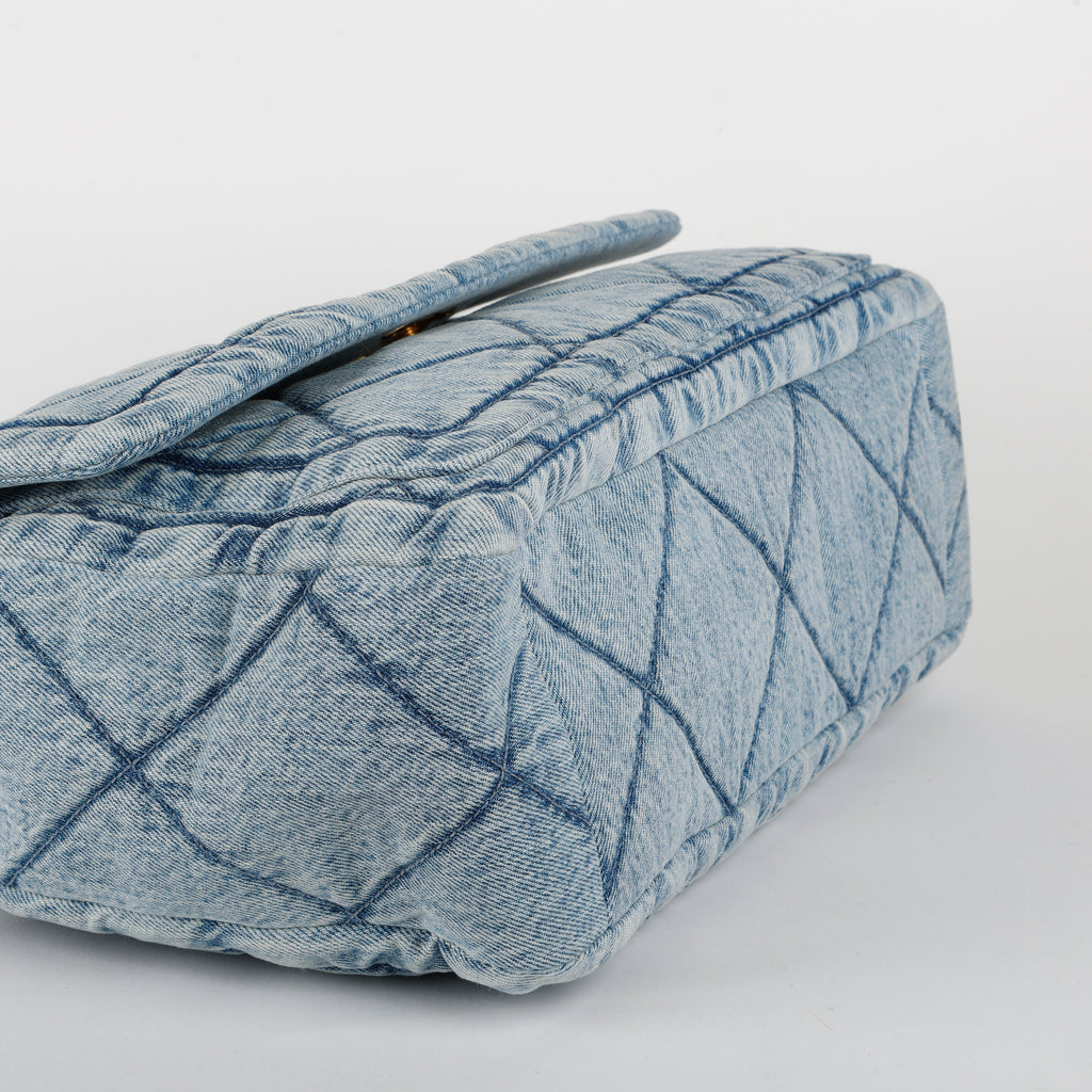 Blue Wash Denim Maxi Flap Bag