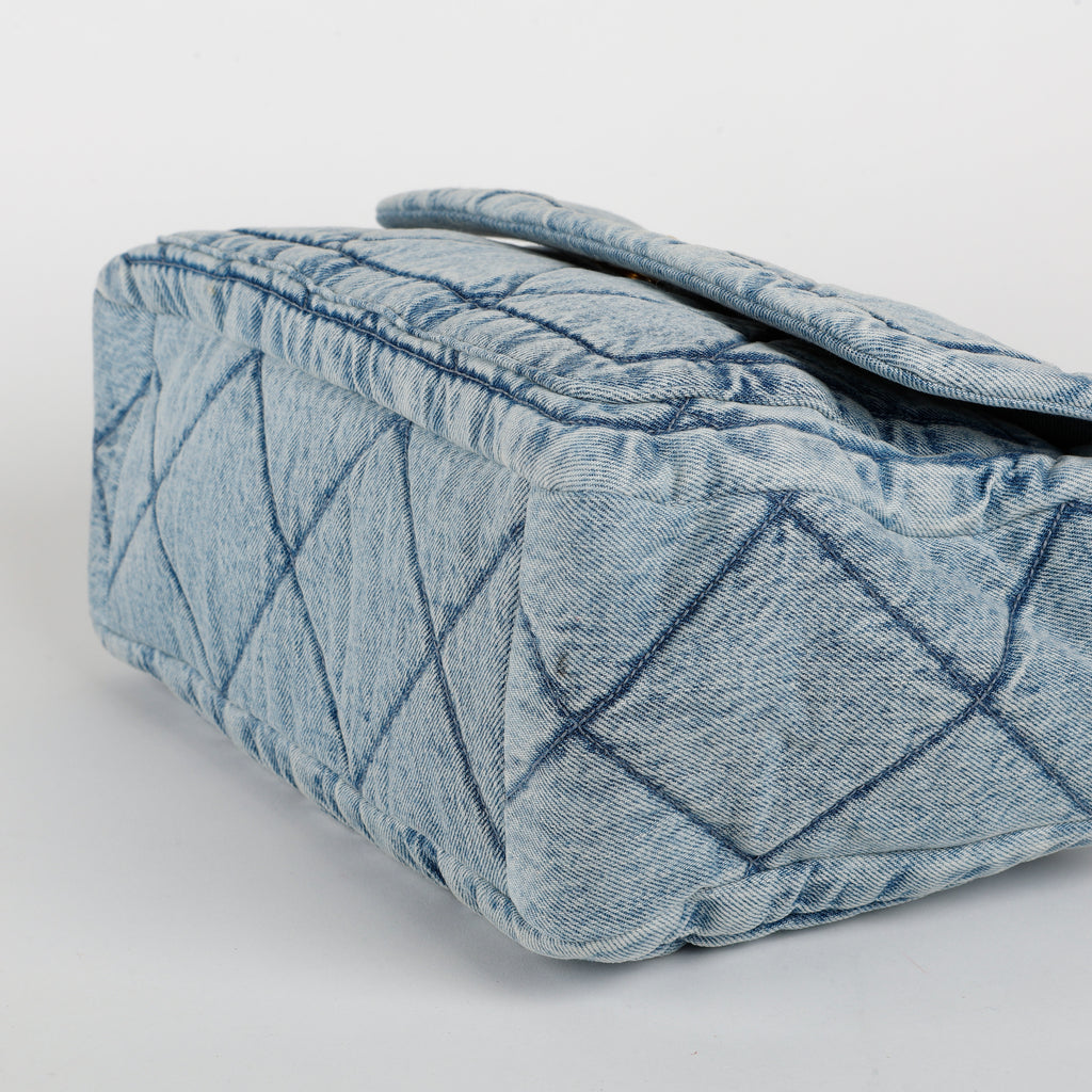 Blue Wash Denim Maxi Flap Bag