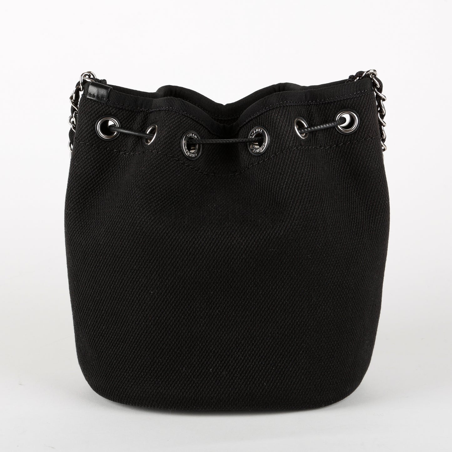 Small Deauville Drawstring Bucket, Black Canvas