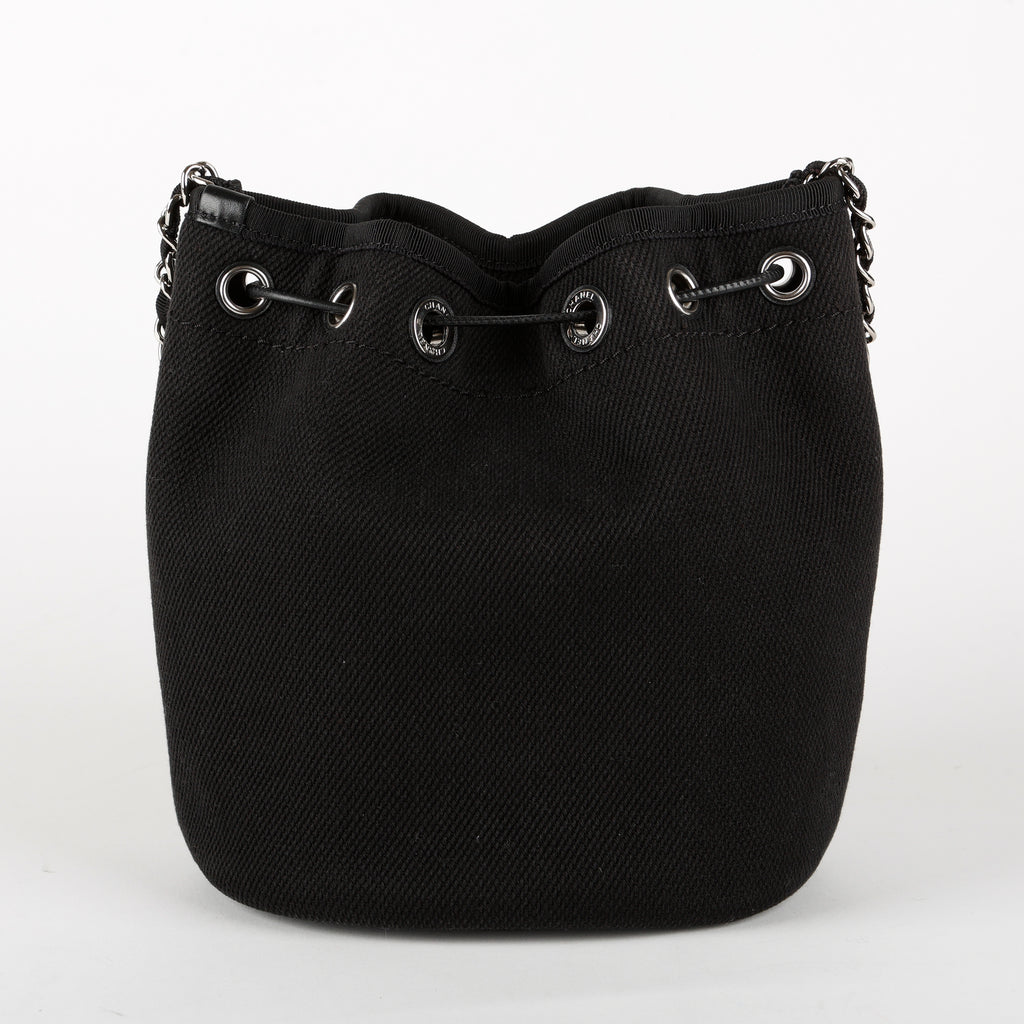 Small Deauville Drawstring Bucket, Black Canvas