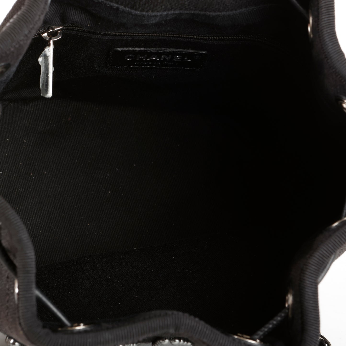 Small Deauville Drawstring Bucket, Black Canvas