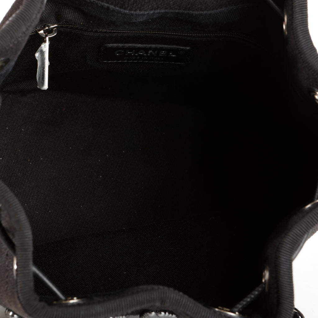 Small Deauville Drawstring Bucket, Black Canvas