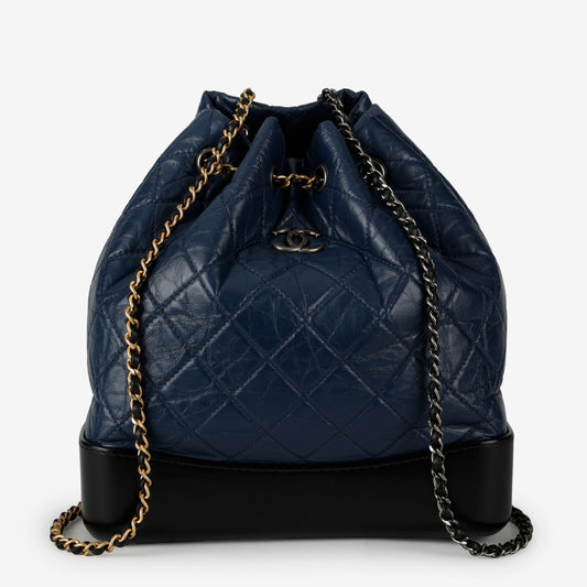 Medium Gabrielle Backpack, Aged Calfskin Navy/Black