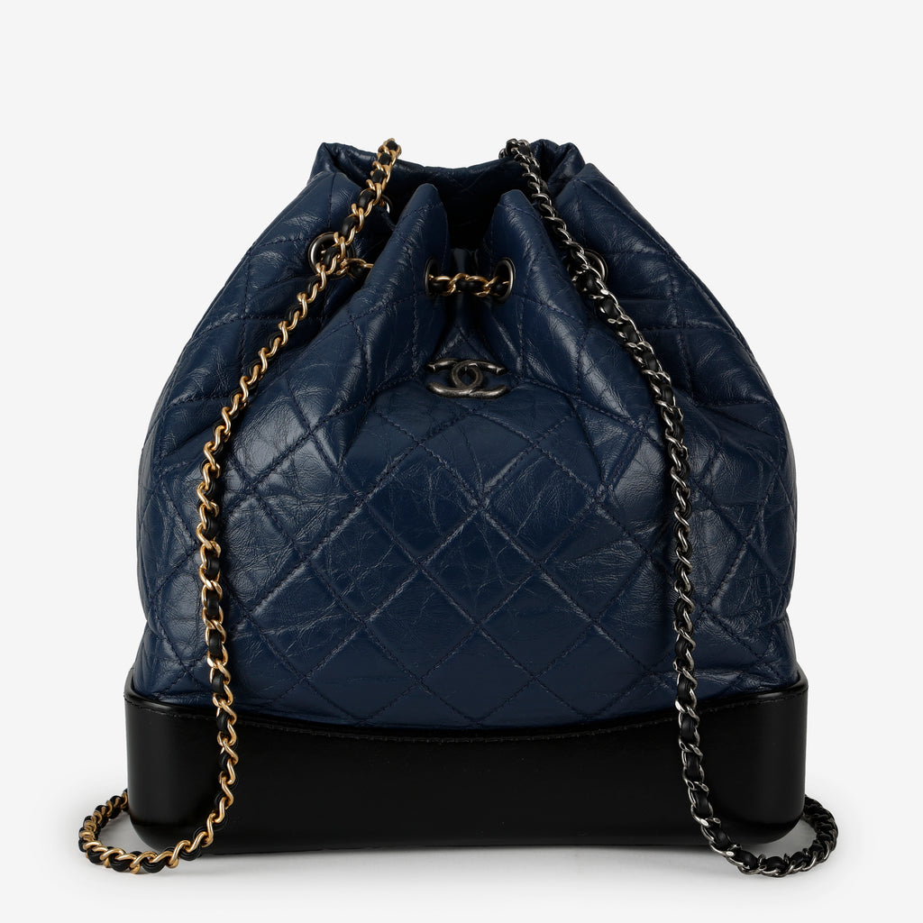 Medium Gabrielle Backpack, Aged Calfskin Navy/Black