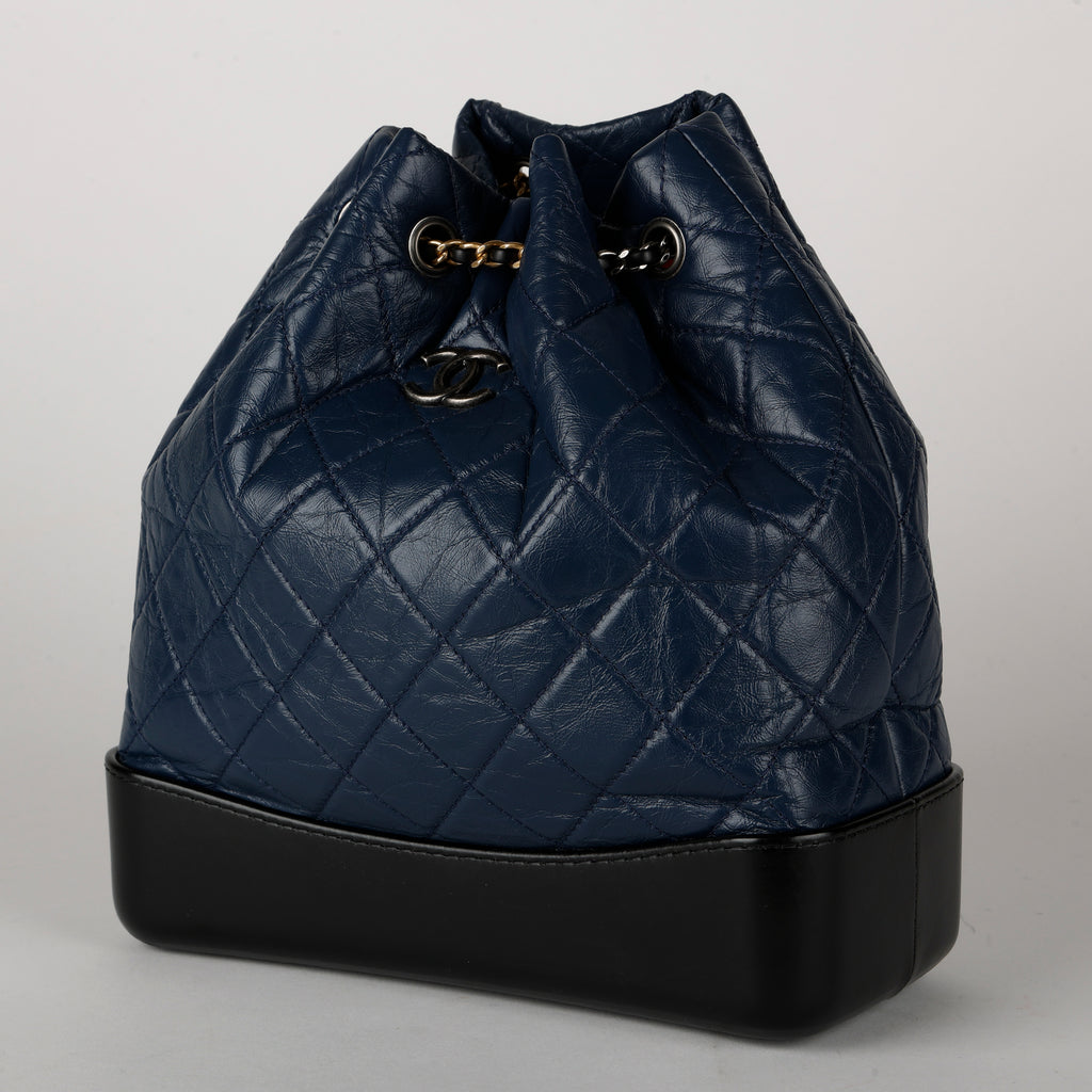 Medium Gabrielle Backpack, Aged Calfskin Navy/Black
