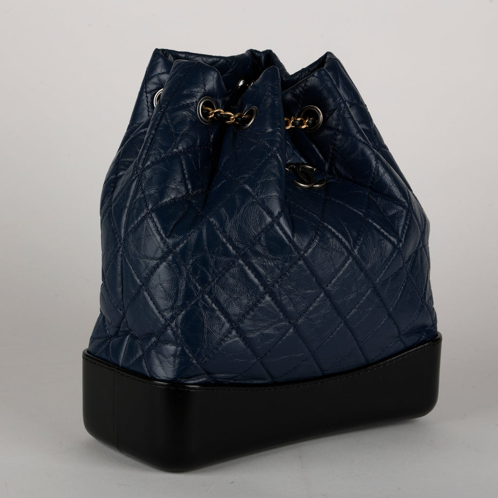 Medium Gabrielle Backpack, Aged Calfskin Navy/Black