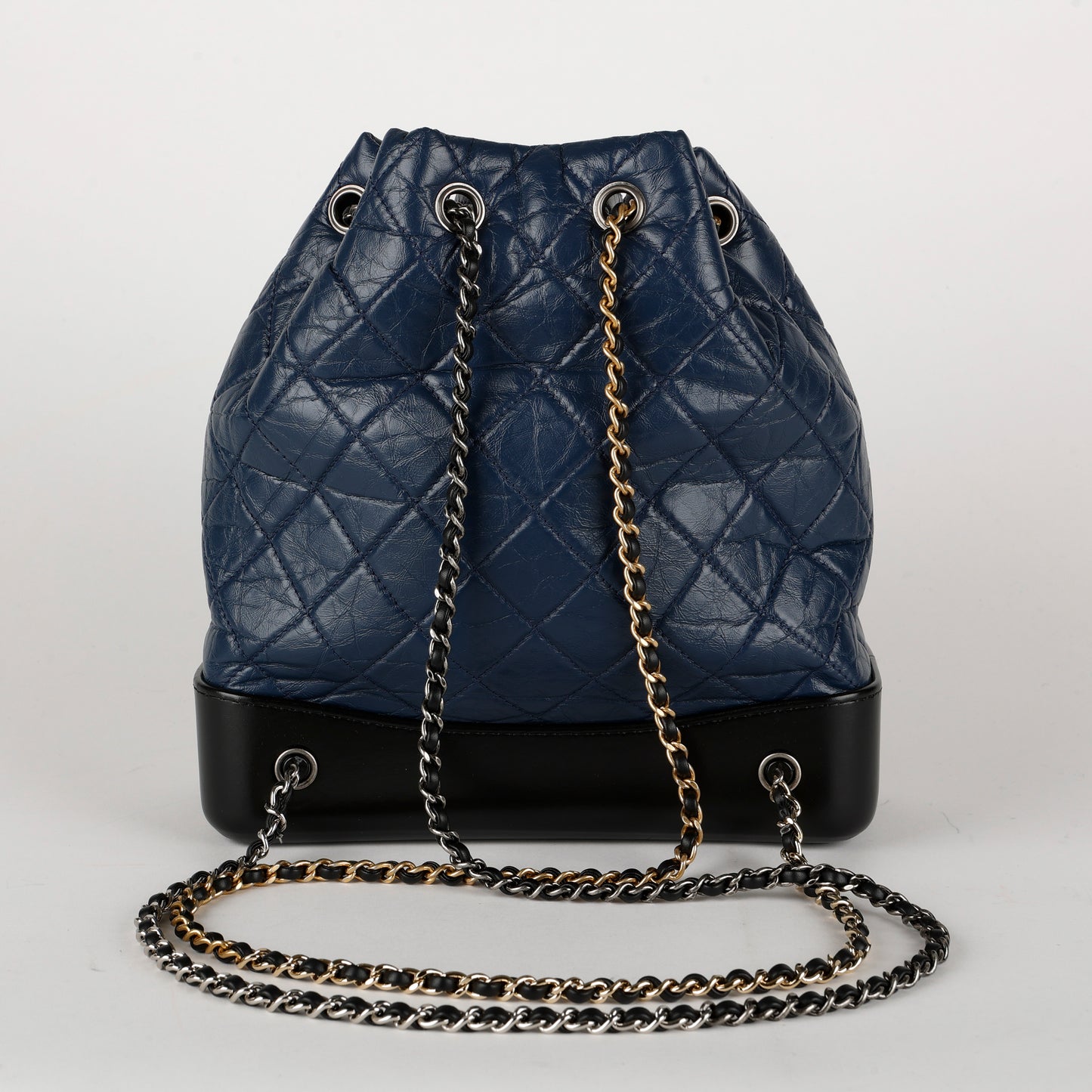 Medium Gabrielle Backpack, Aged Calfskin Navy/Black