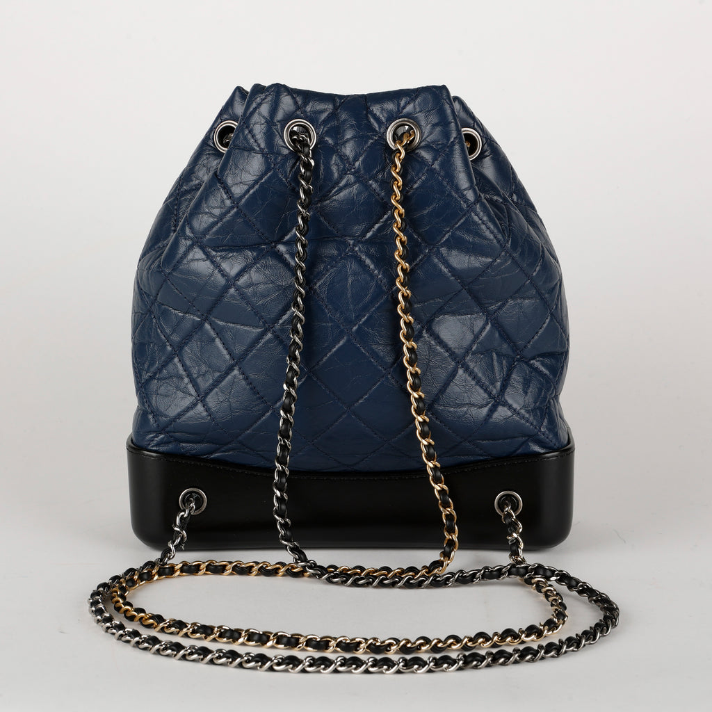 Medium Gabrielle Backpack, Aged Calfskin Navy/Black
