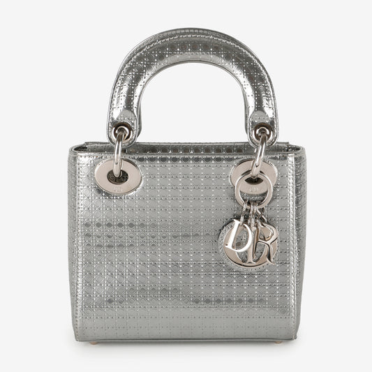 Small Lady Dior Micro Cannage, Silver SHW