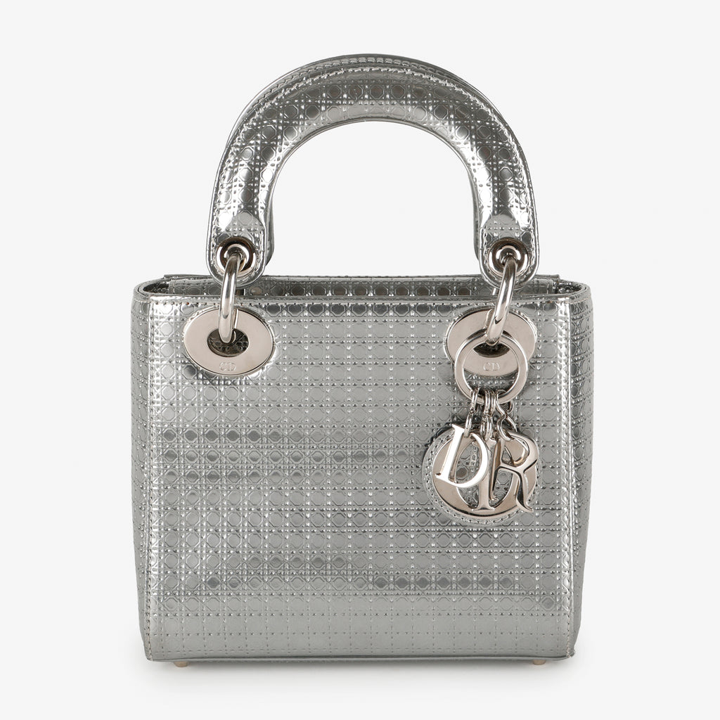 Small Lady Dior Micro Cannage, Silver SHW