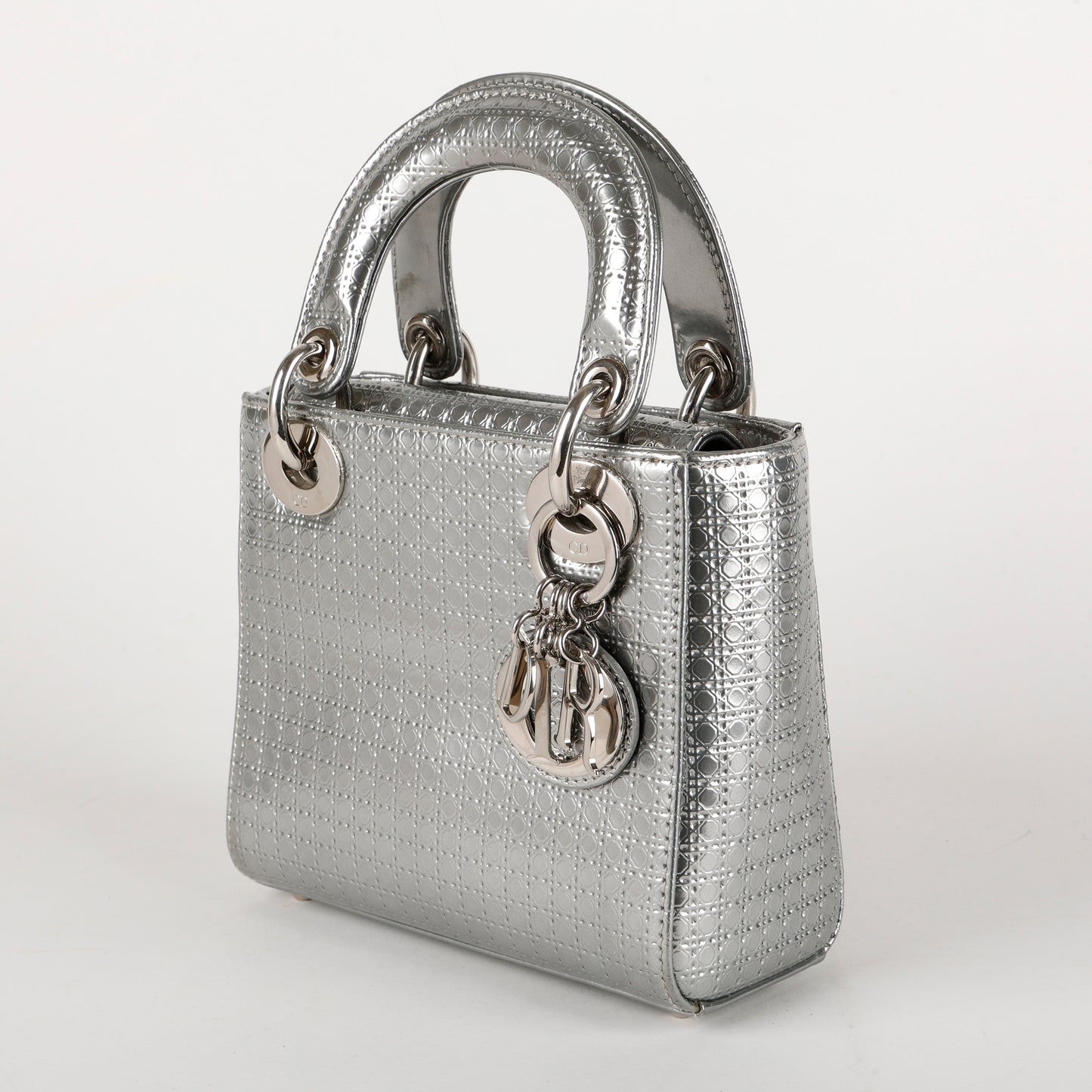 Small Lady Dior Micro Cannage, Silver SHW