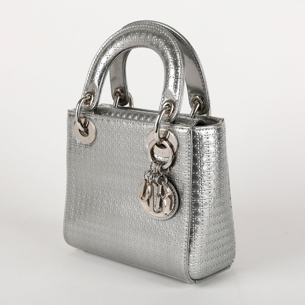 Small Lady Dior Micro Cannage, Silver SHW