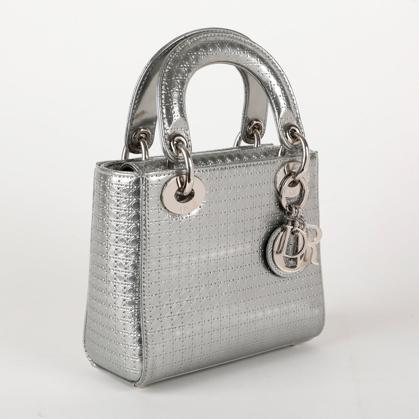 Small Lady Dior Micro Cannage, Silver SHW