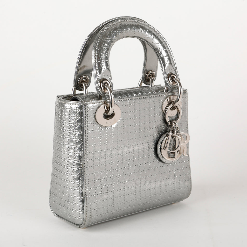 Small Lady Dior Micro Cannage, Silver SHW