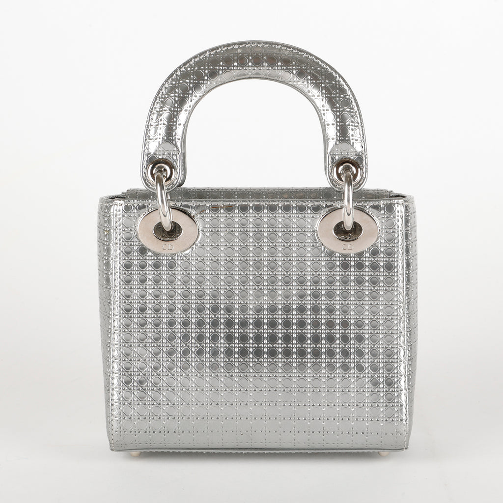 Small Lady Dior Micro Cannage, Silver SHW