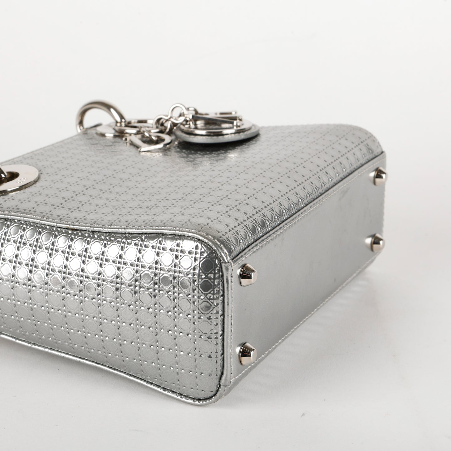 Small Lady Dior Micro Cannage, Silver SHW