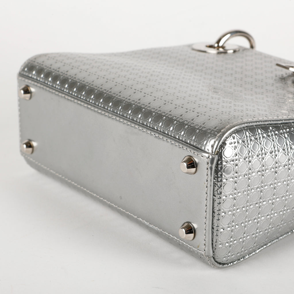 Small Lady Dior Micro Cannage, Silver SHW