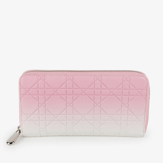 Lady Dior Cannage Zippy, Pink & White Ombre Calfskin