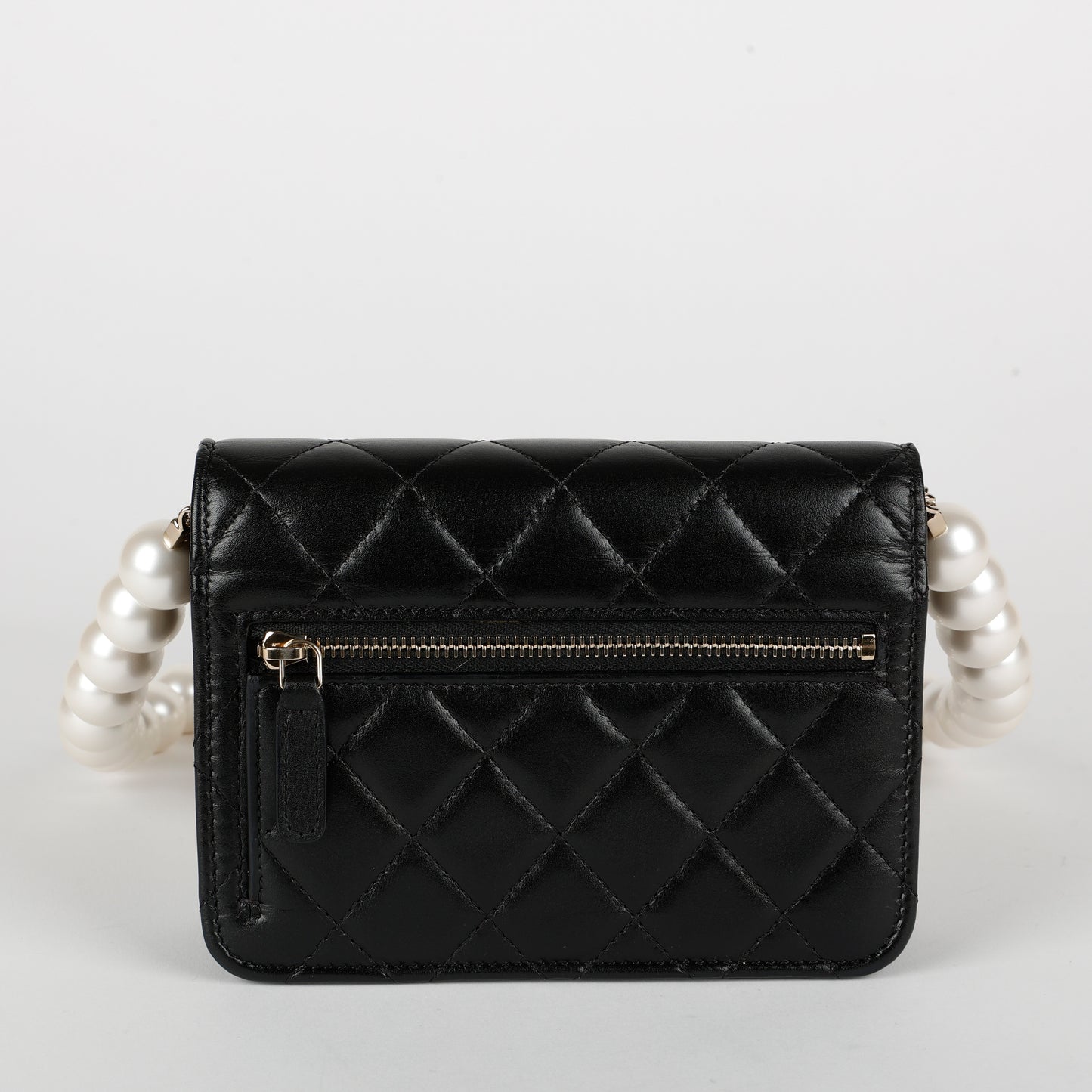 Mini Pearl Wallet On Chain, Black Lambskin