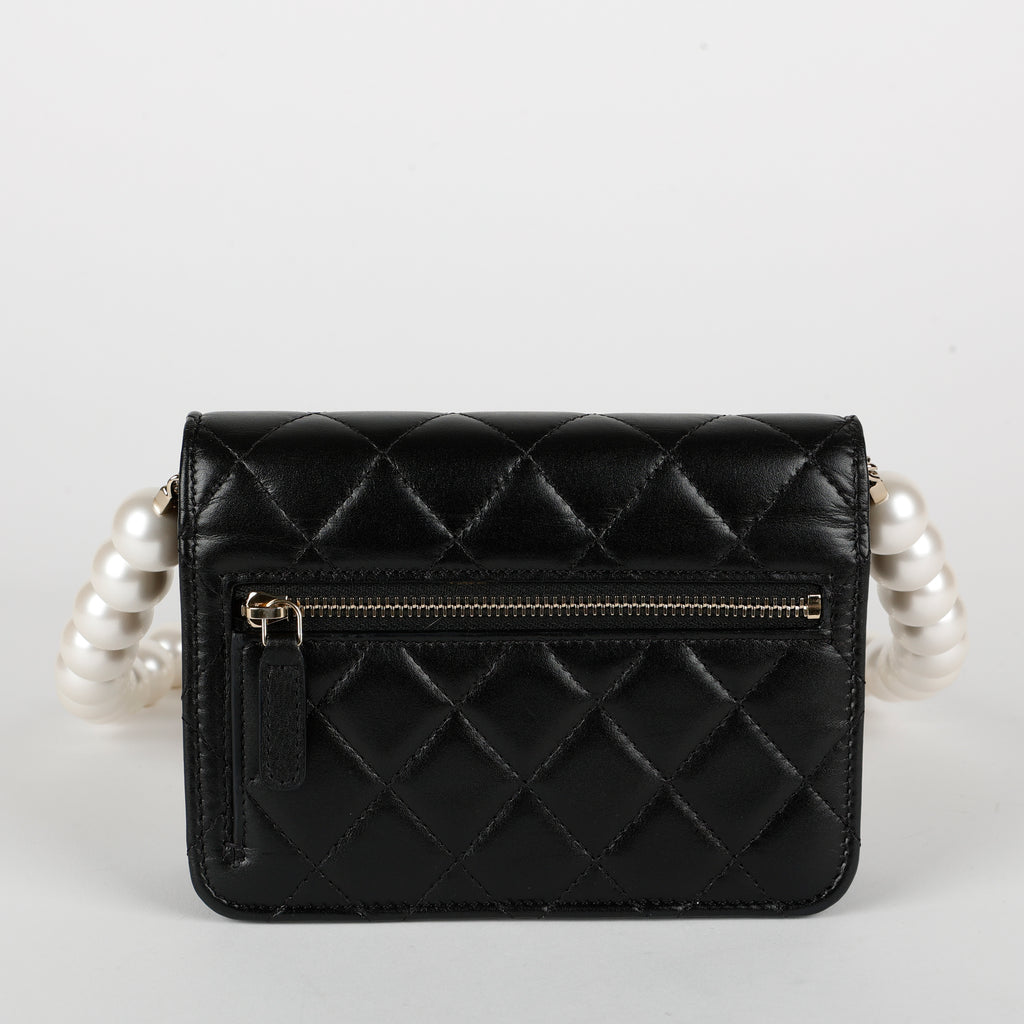 Pearl Wallet on Chain, Black Quilted Lambskin
