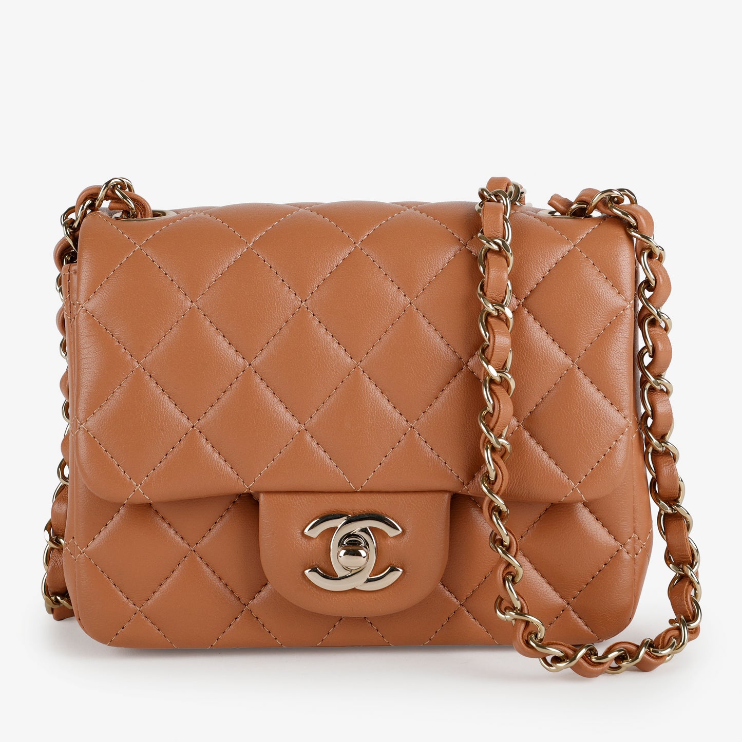 Square Mini Flap, Caramel Lambskin