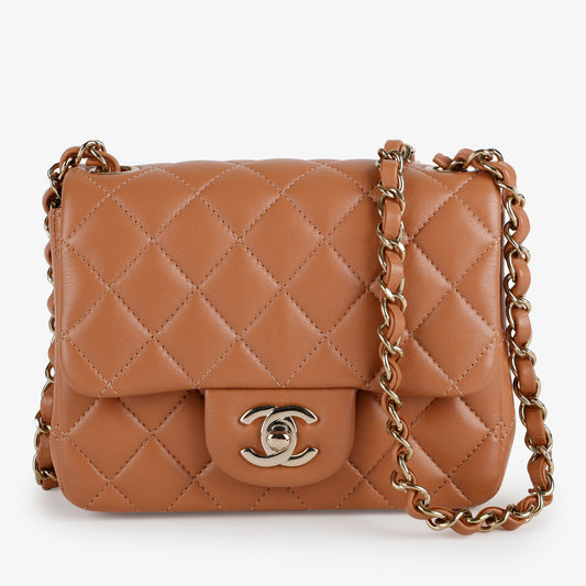 Square Mini Flap, Caramel Lambskin