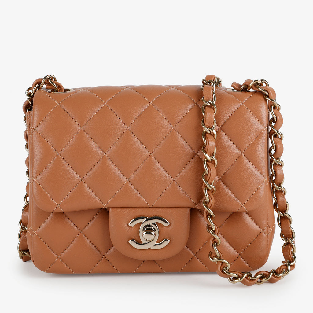 Square Mini Flap, Caramel Lambskin
