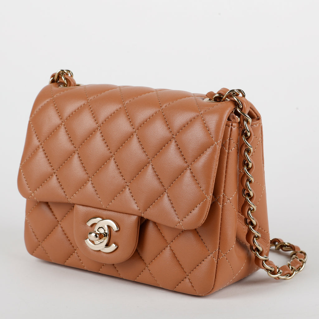 Square Mini Flap, Caramel Lambskin