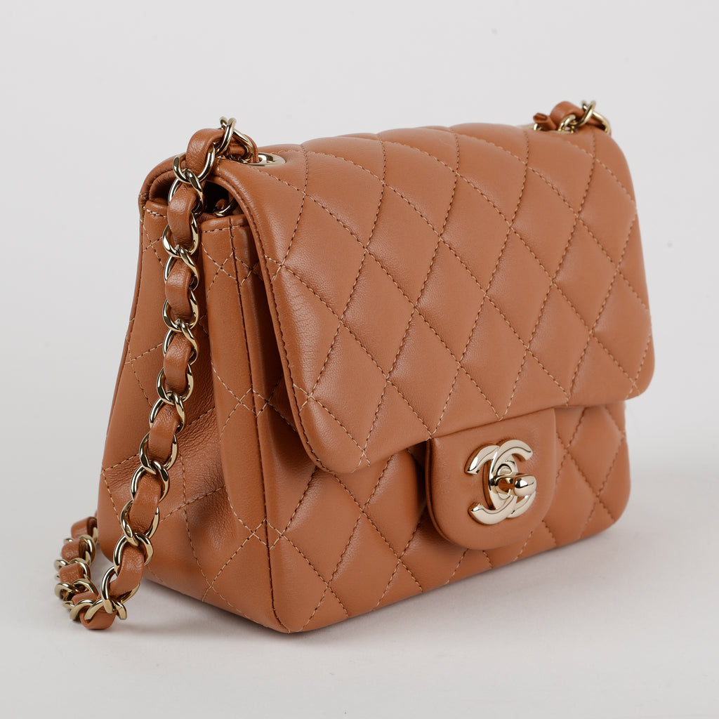 Square Mini Flap, Caramel Lambskin