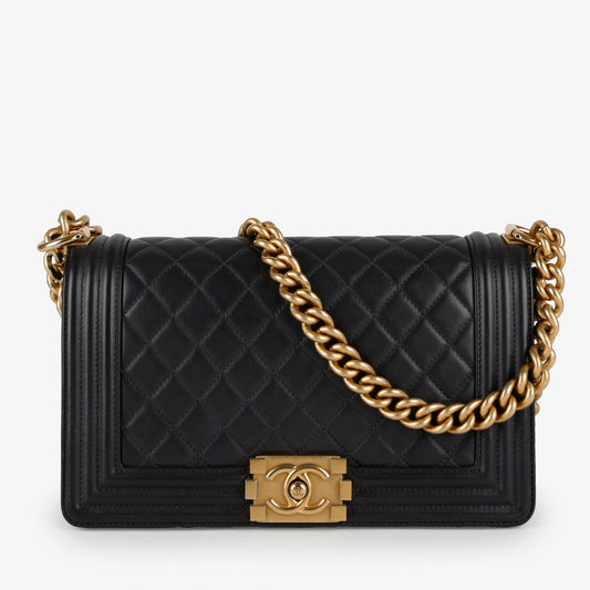 Medium Boy Bag, Dark Grey Lambskin