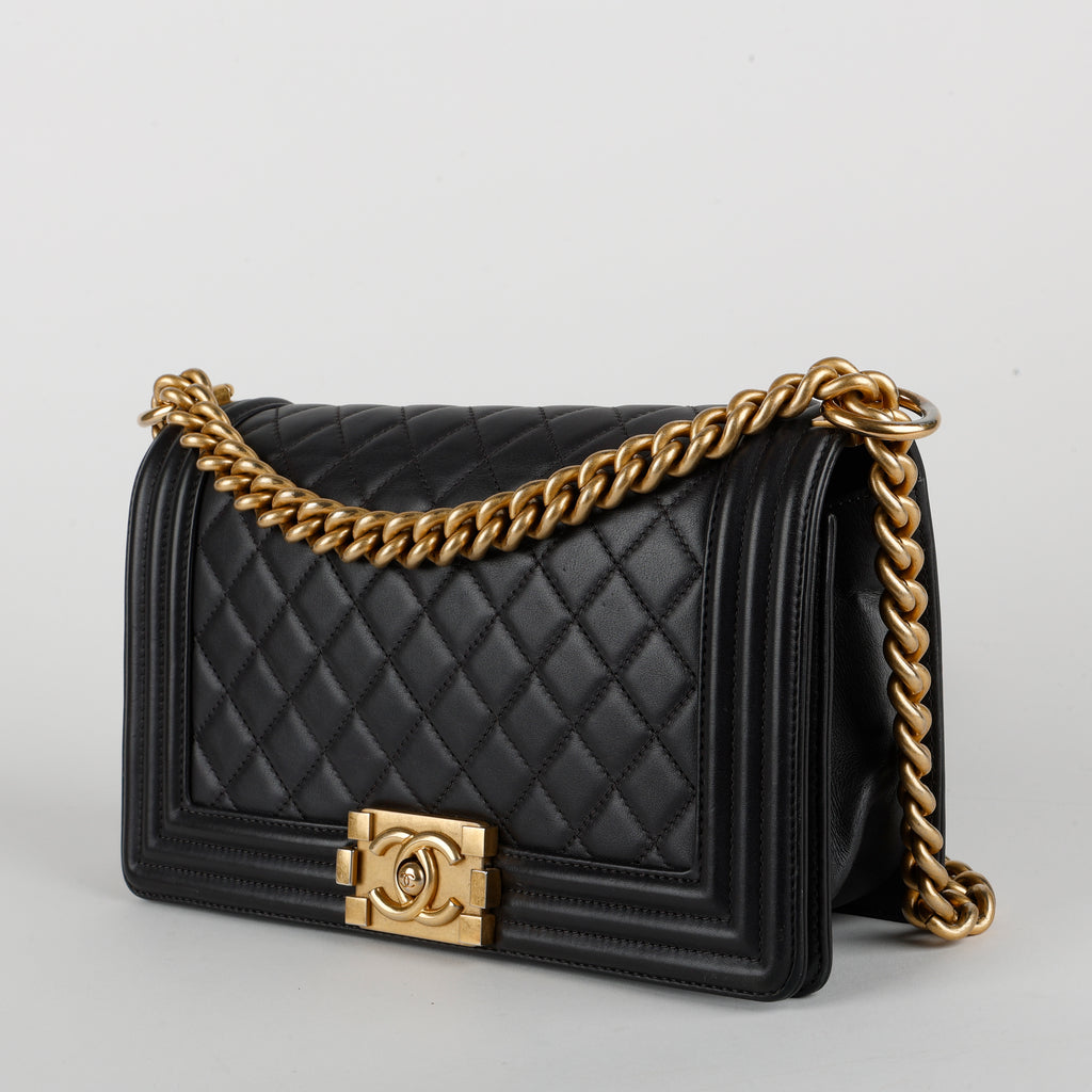 Medium Boy Bag, Dark Grey Lambskin