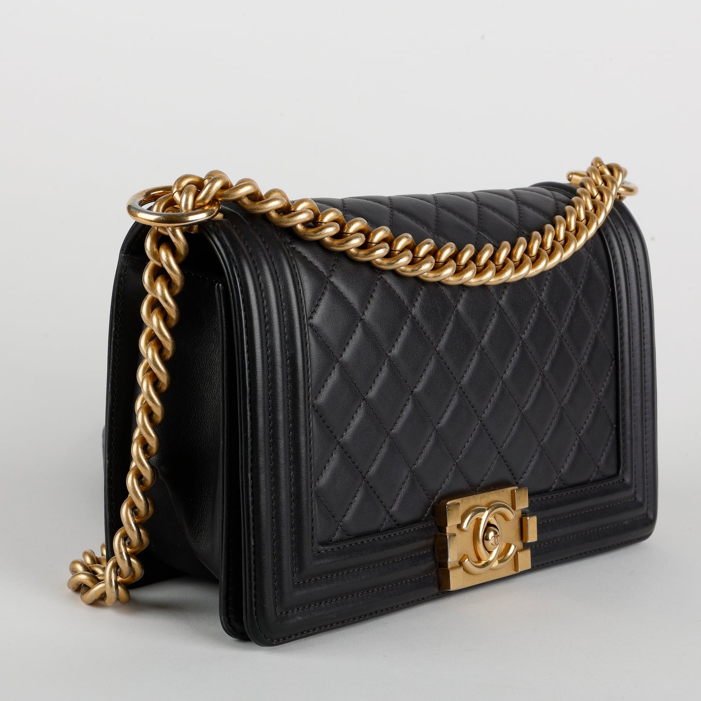 Medium Boy Bag, Dark Grey Lambskin