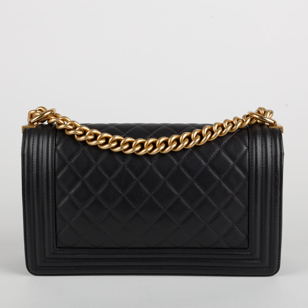 Medium Boy Bag, Dark Grey Lambskin