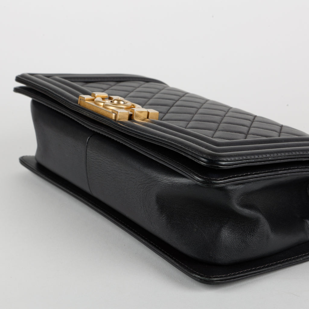 Medium Boy Bag, Dark Grey Lambskin