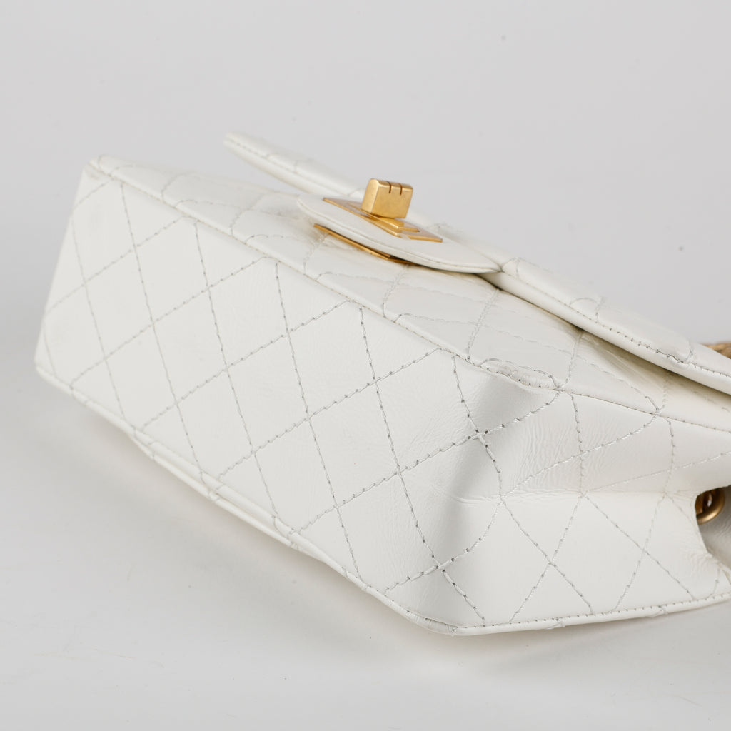 Mini 2.55 Reissue Single Flap, White Aged Calfskin