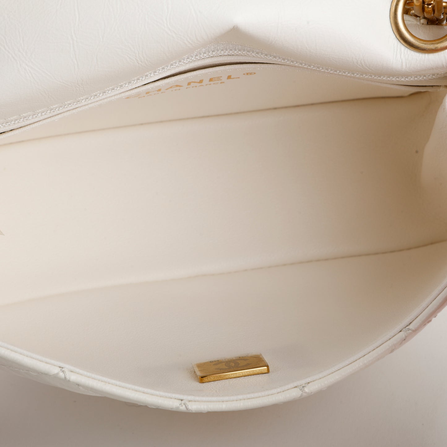 Mini 2.55 Reissue Single Flap, White Aged Calfskin