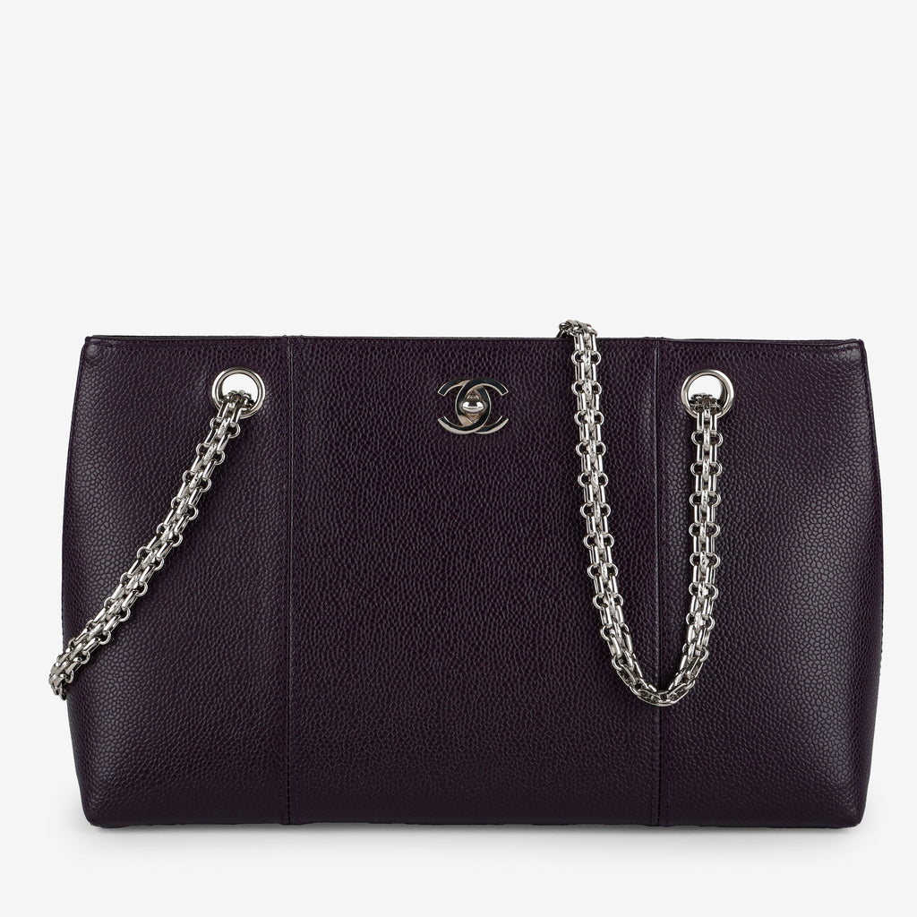 Vintage Coco Mark Tote, Purple Caviar Silver Hardware