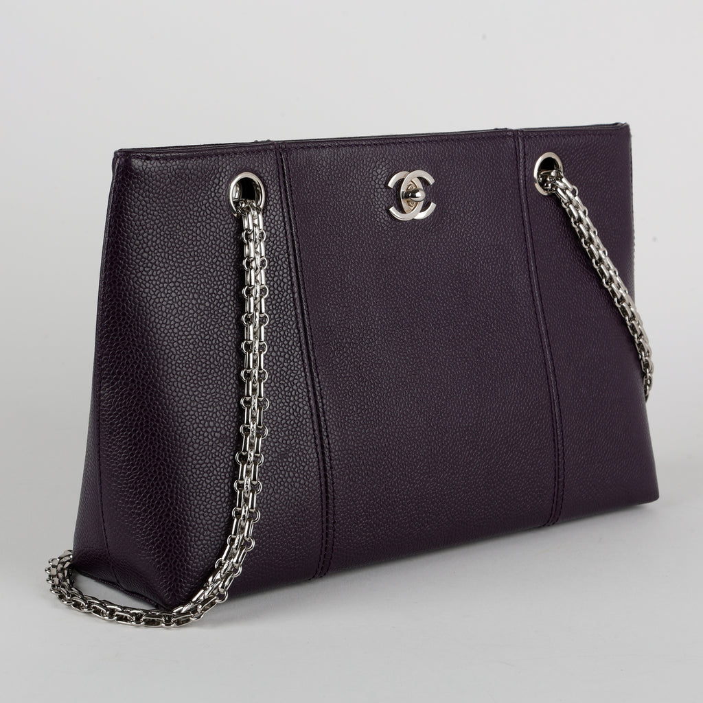 Vintage Coco Mark Tote, Purple Caviar Silver Hardware