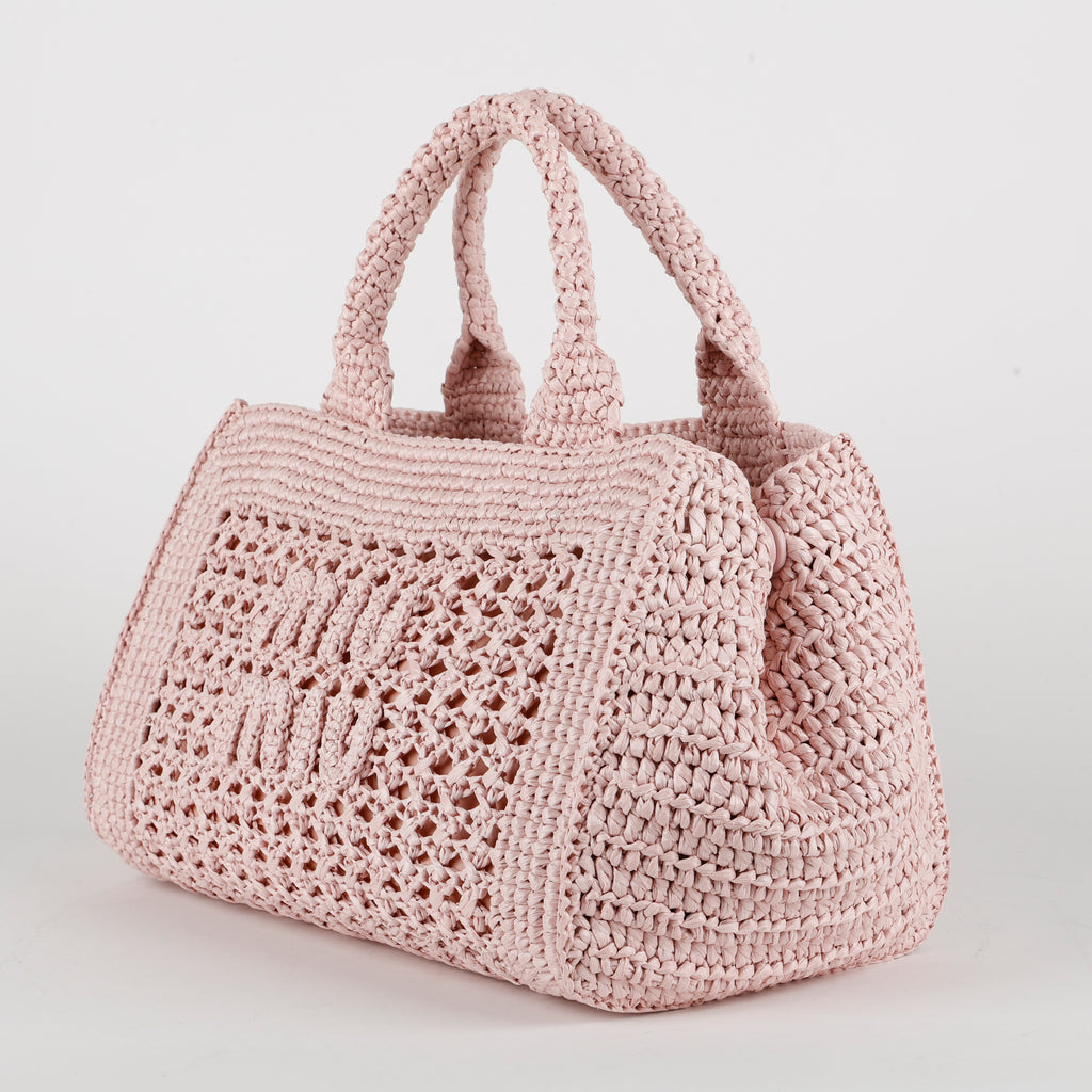 Woven Top Handle Tote, Pink