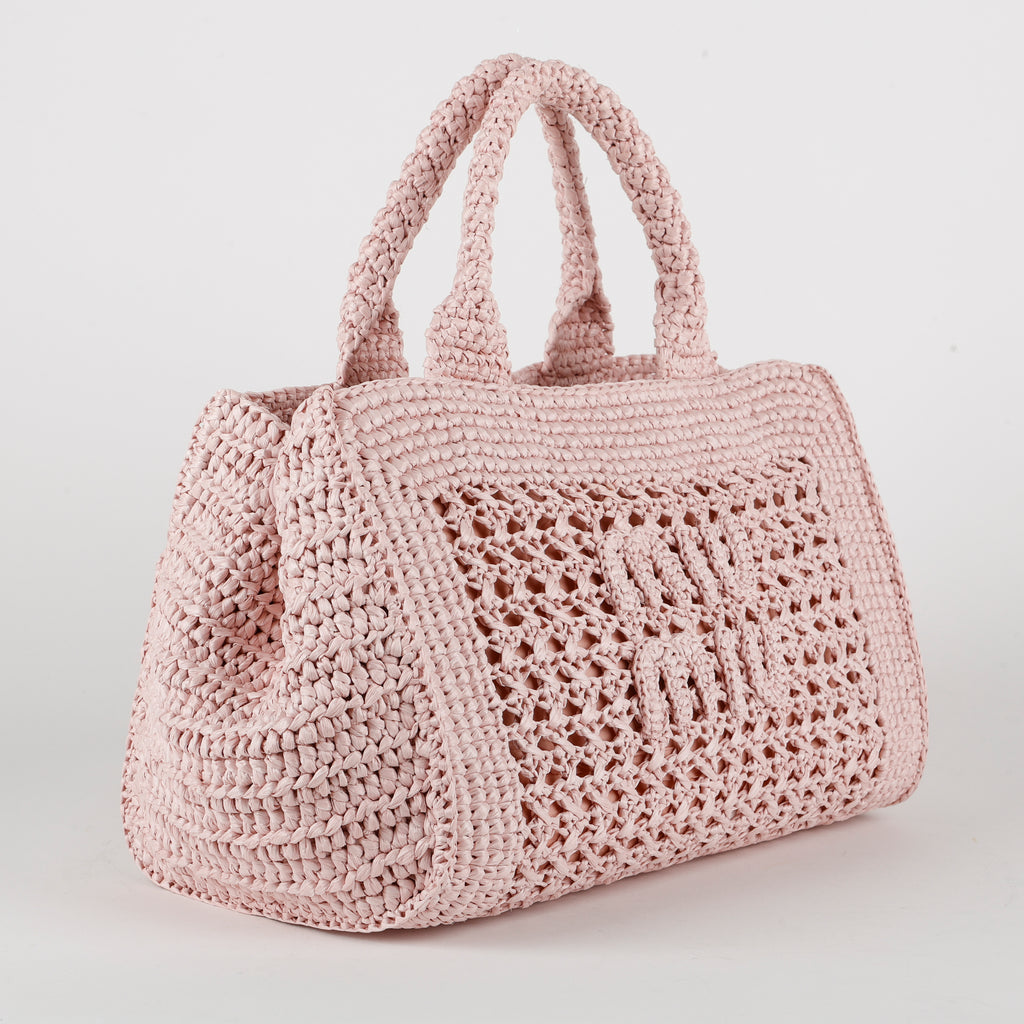 Woven Top Handle Tote, Pink