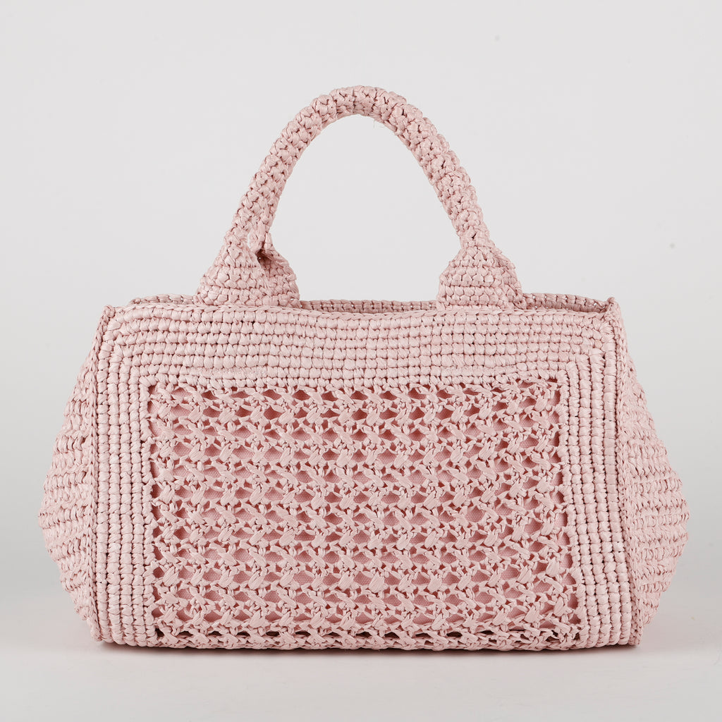 Woven Top Handle Tote, Pink