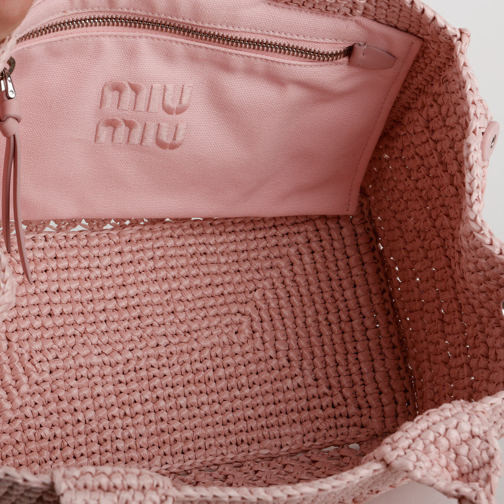 Woven Top Handle Tote, Pink